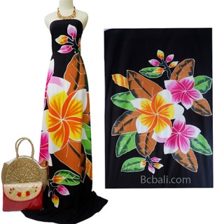 rayon sarong handpainting tropical flower black made in bali